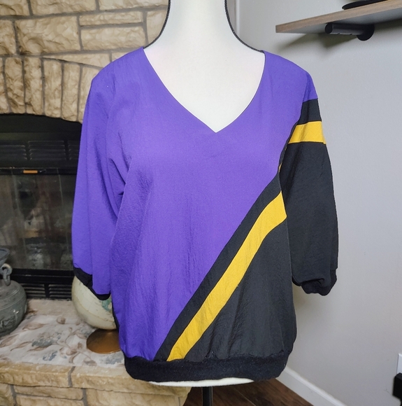 Oraré Purple and Black V-Neck Top Vintage - Picture 1 of 6